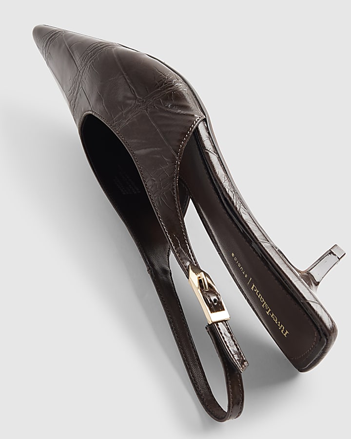 Brown Croc Print Sling Back Court Heels