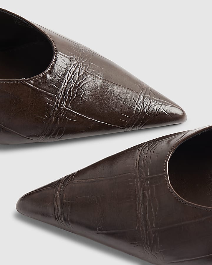 Brown Croc Print Sling Back Court Heels