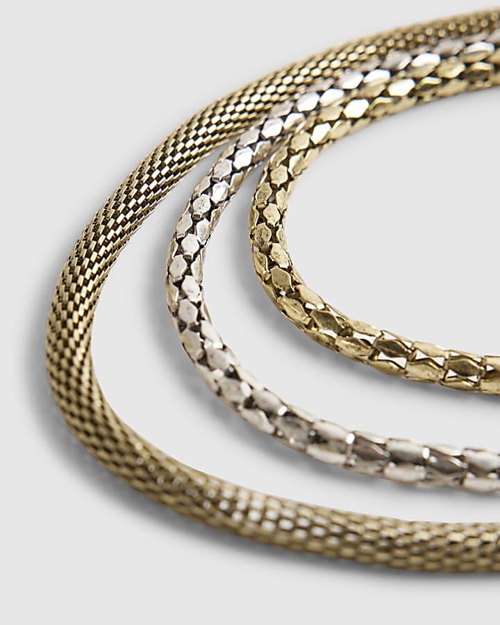 Gold Mixed Metal Multi Row Chain Necklace