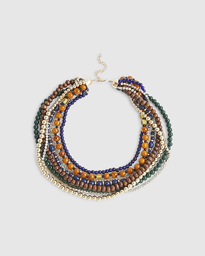 Multi Colour Beaded Multirow Necklace