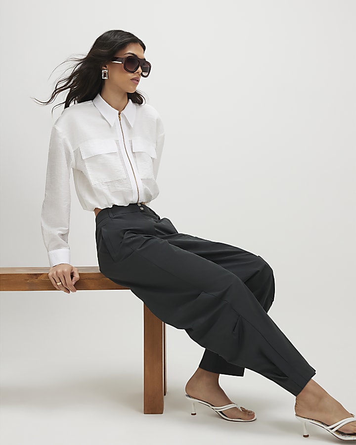 Khaki Barrel Leg Trousers