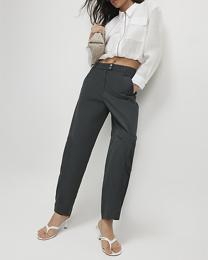 Khaki Barrel Leg Trousers