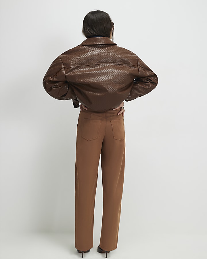 Brown Faux Suede Barrel Leg Trousers
