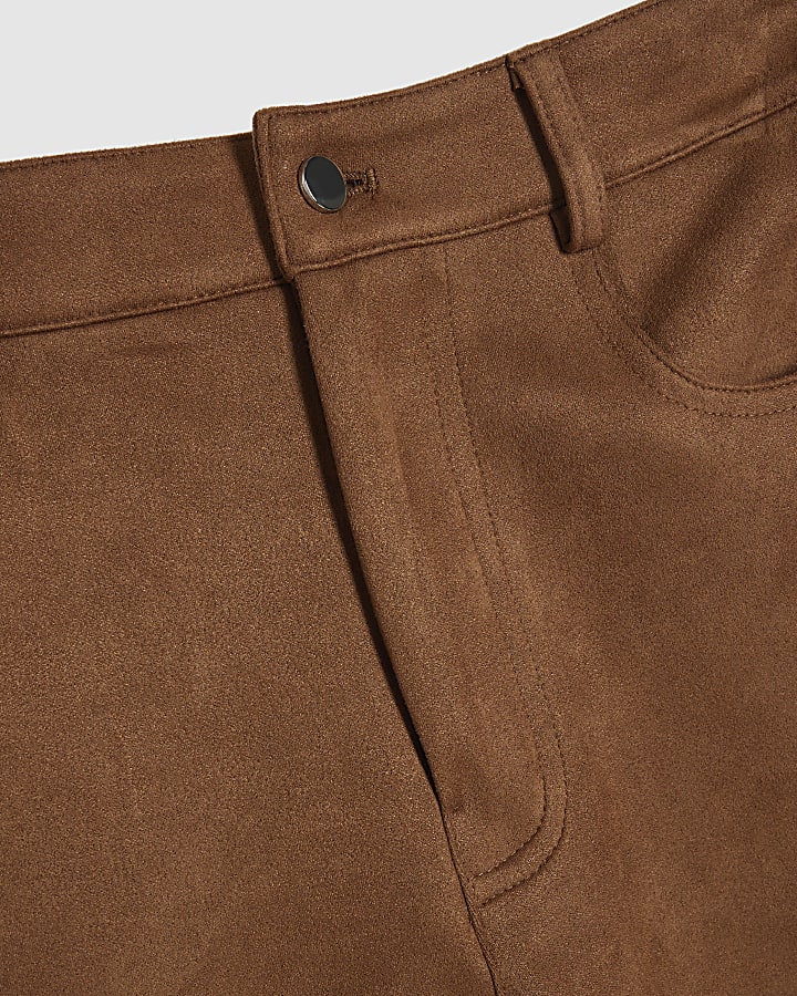 Brown Faux Suede Barrel Leg Trousers