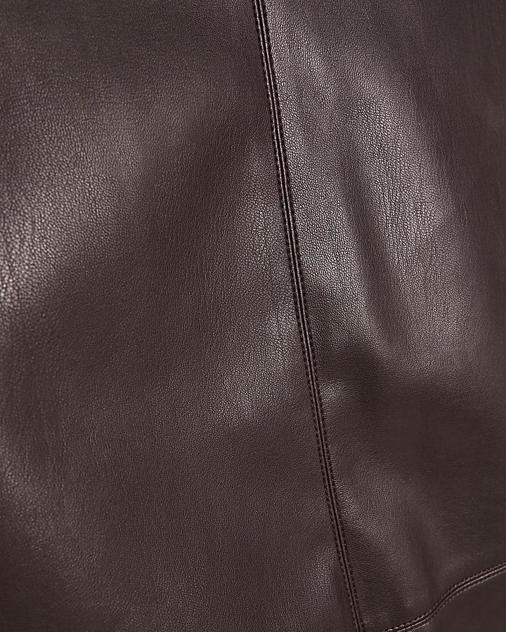 Red Faux Leather Seam Detail T-shirt