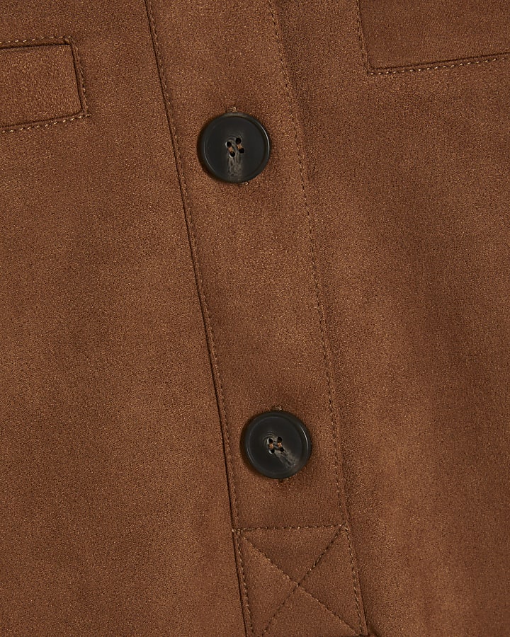 Brown Faux Suede Short Sleeve Shirt Dress