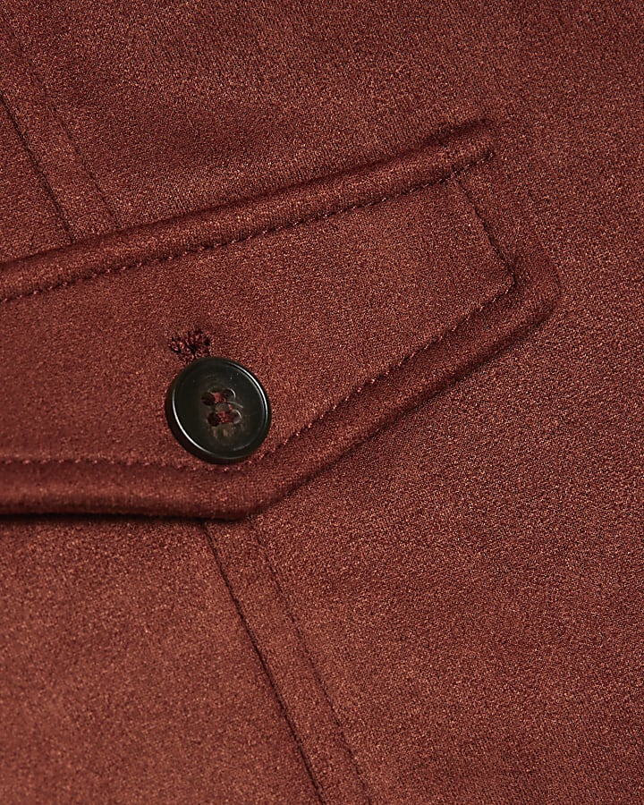 Brown Faux Suede Pocket Detail Shirt