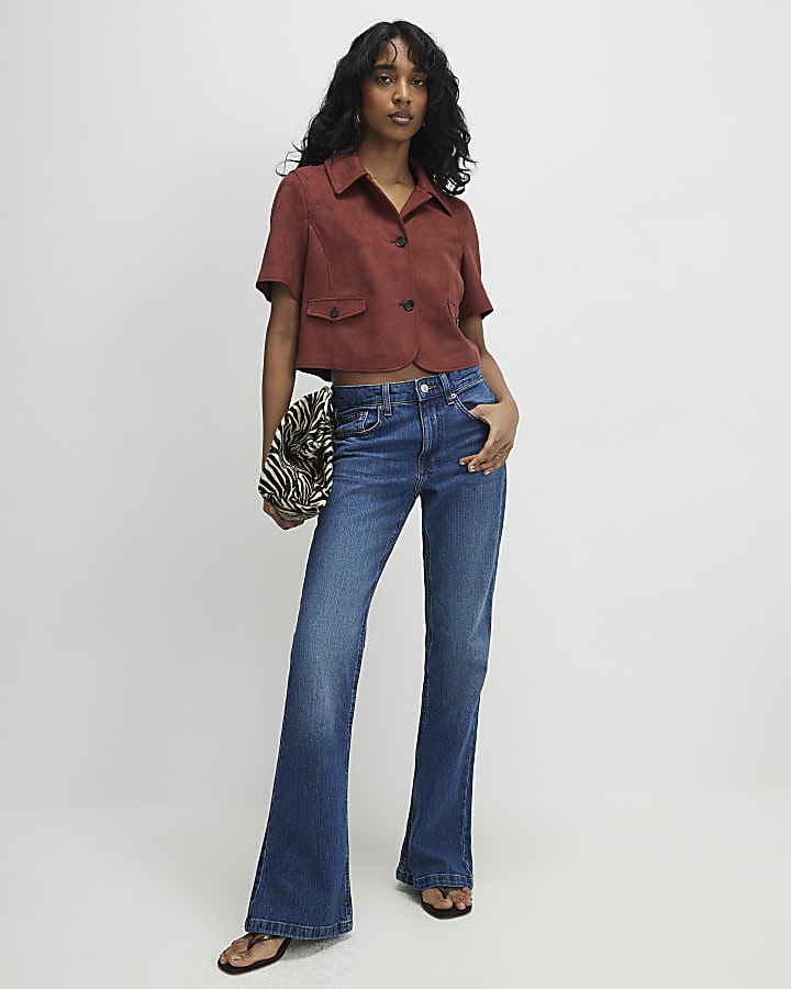 Brown Faux Suede Pocket Detail Shirt