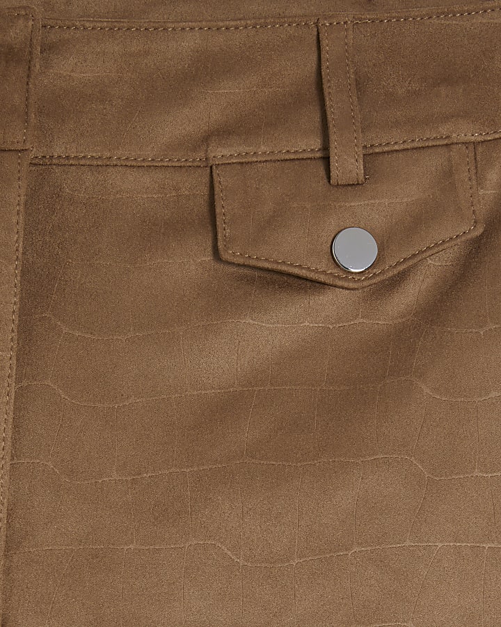 Beige Faux Suede Croc Pocket Shorts