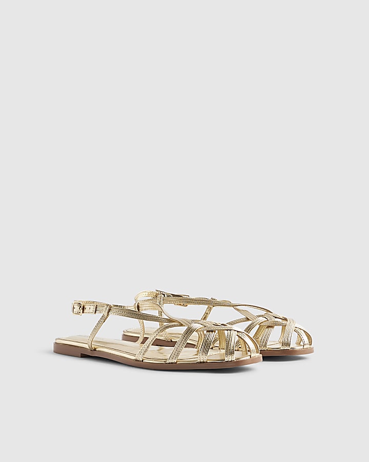 Gold Wide Fit Caged Flat Sandals
