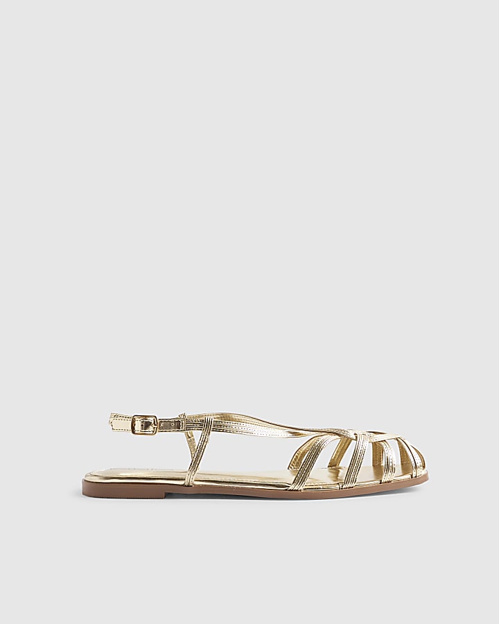 Gold Wide Fit Caged Flat Sandals