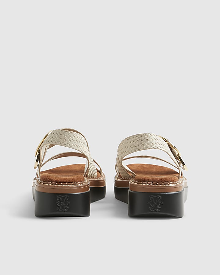 Cream Two Part Ring Buckle Flatform Sandals