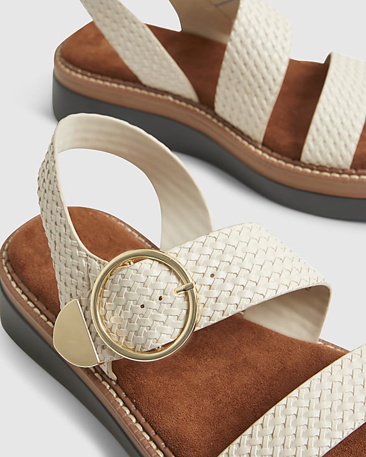 Cream Two Part Ring Buckle Flatform Sandals