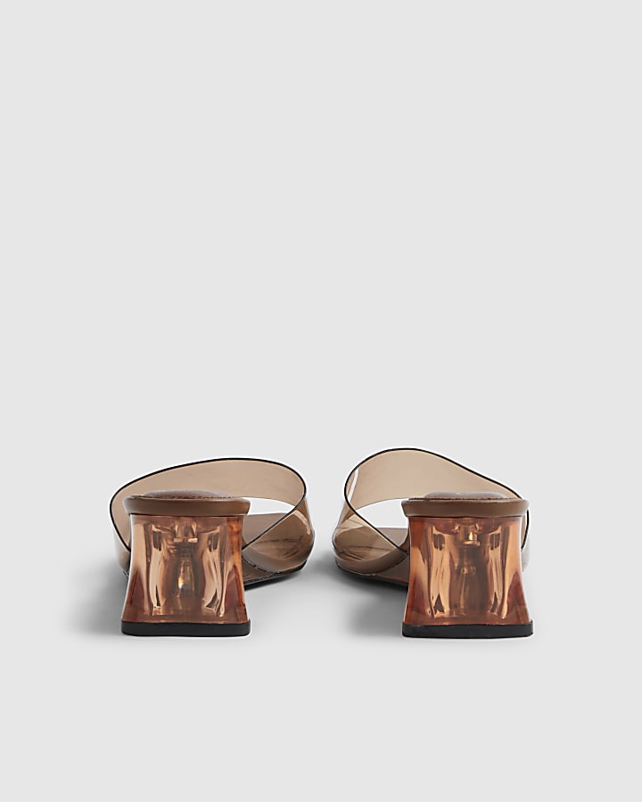 Brown Perspex Mule Wedge Sandals
