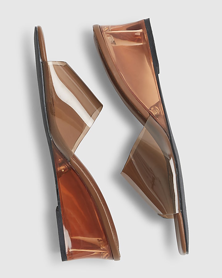 Brown Perspex Mule Wedge Sandals