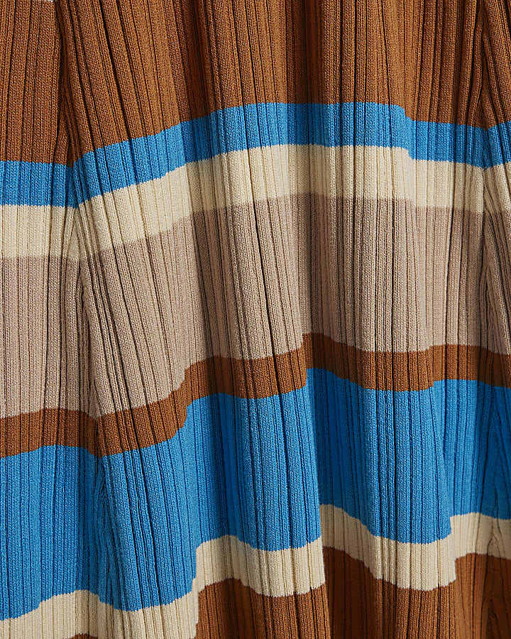 Brown Knitted Striped Maxi Dress