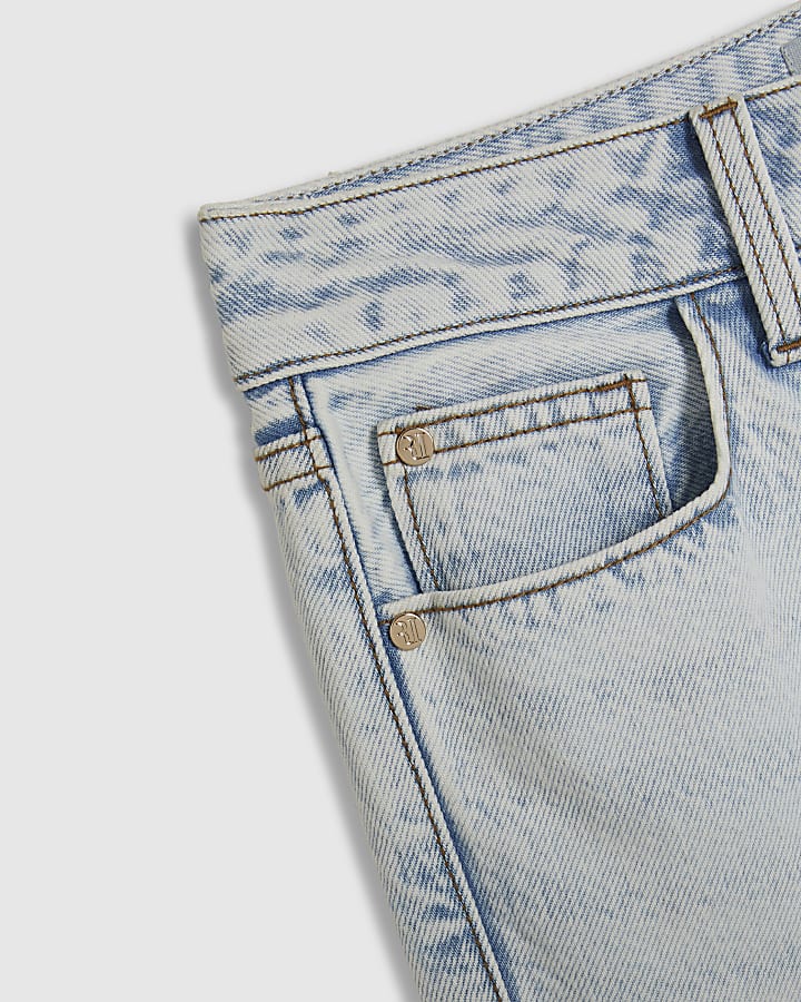 Blue Relaxed Straight Turn Up Hem Jeans