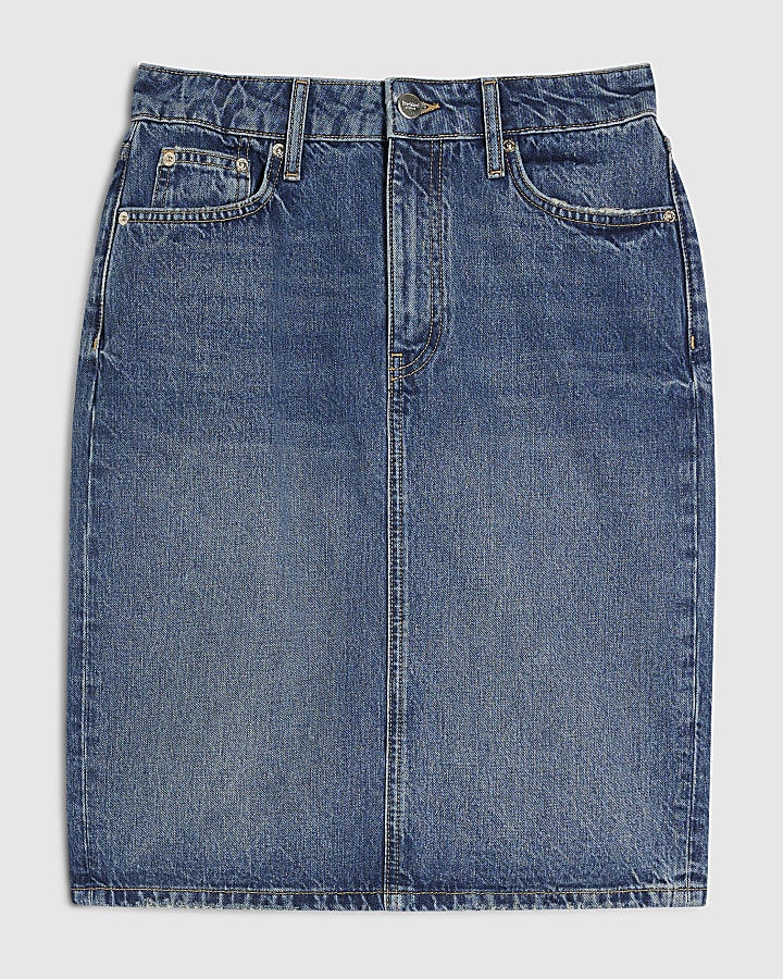 Blue Denim Midi Skirt