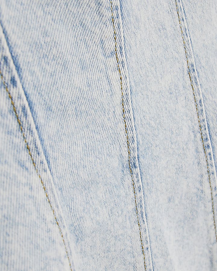 Blue Denim Seamed Peplum Top