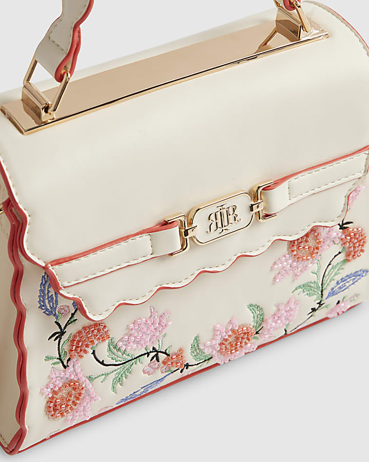 Cream Scallop Mini Charm Tote Bag