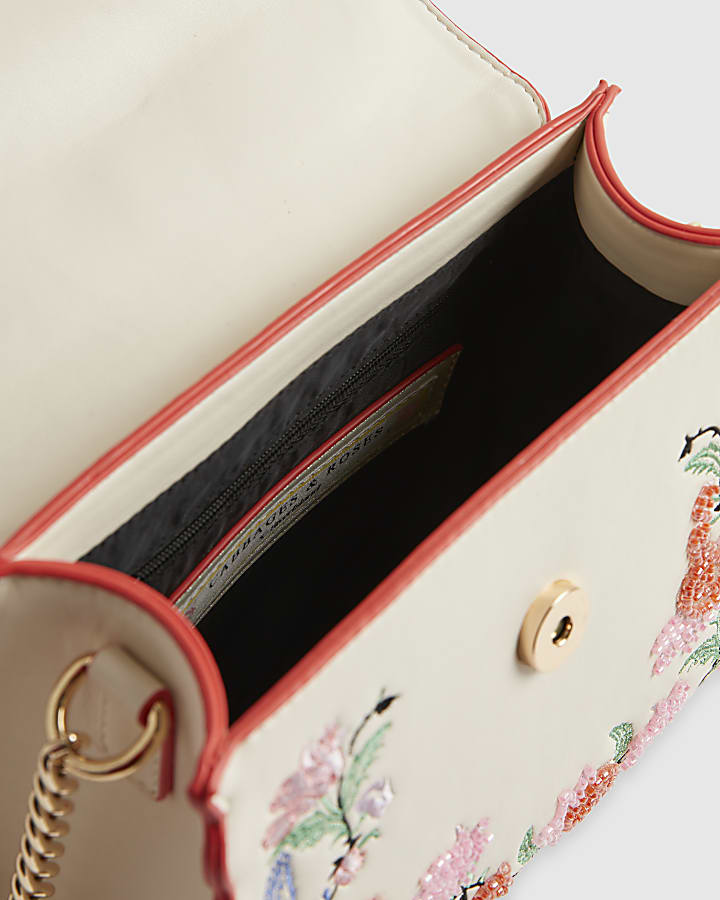 Cream Scallop Mini Charm Tote Bag