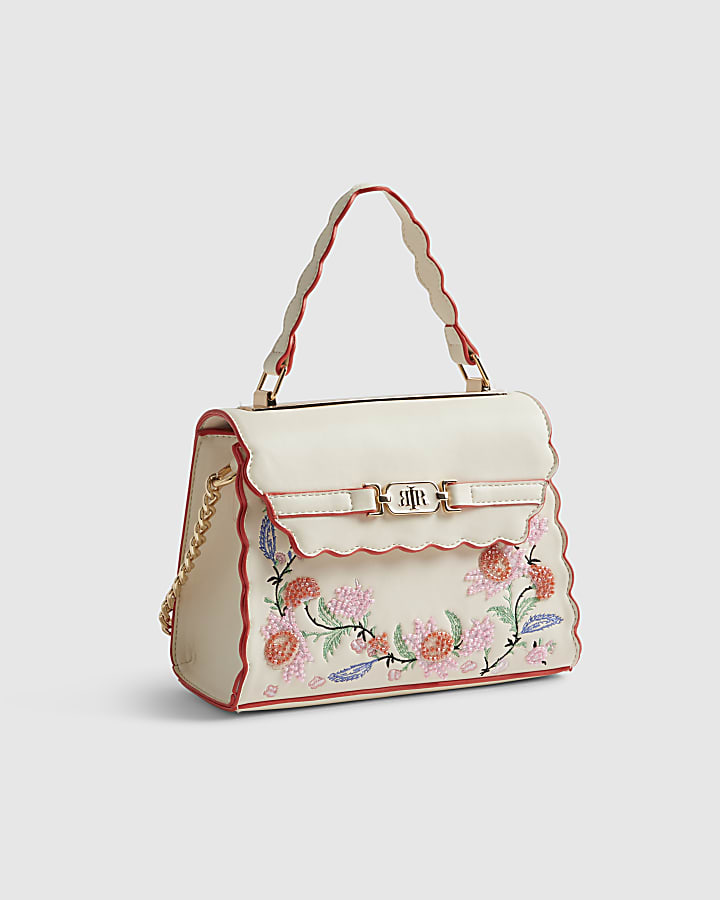 Cream Scallop Mini Charm Tote Bag