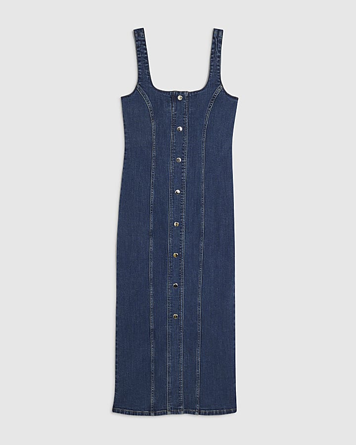 Blue Bodycon Denim Midi Dress