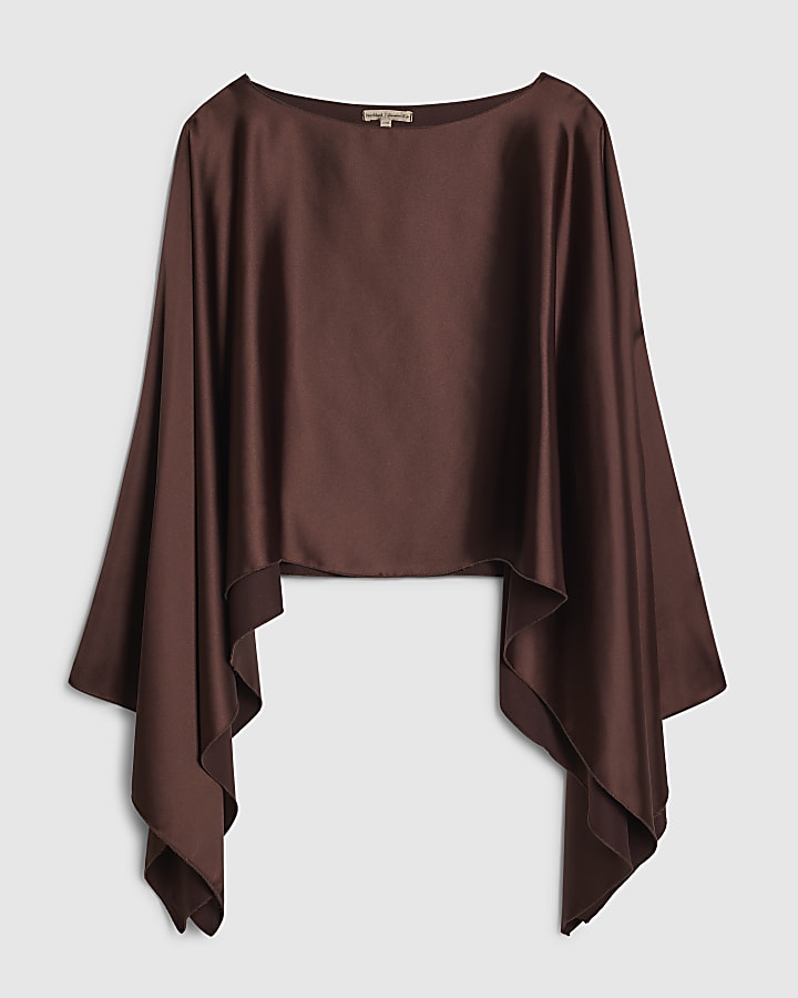 Brown Satin Waterfall Cape
