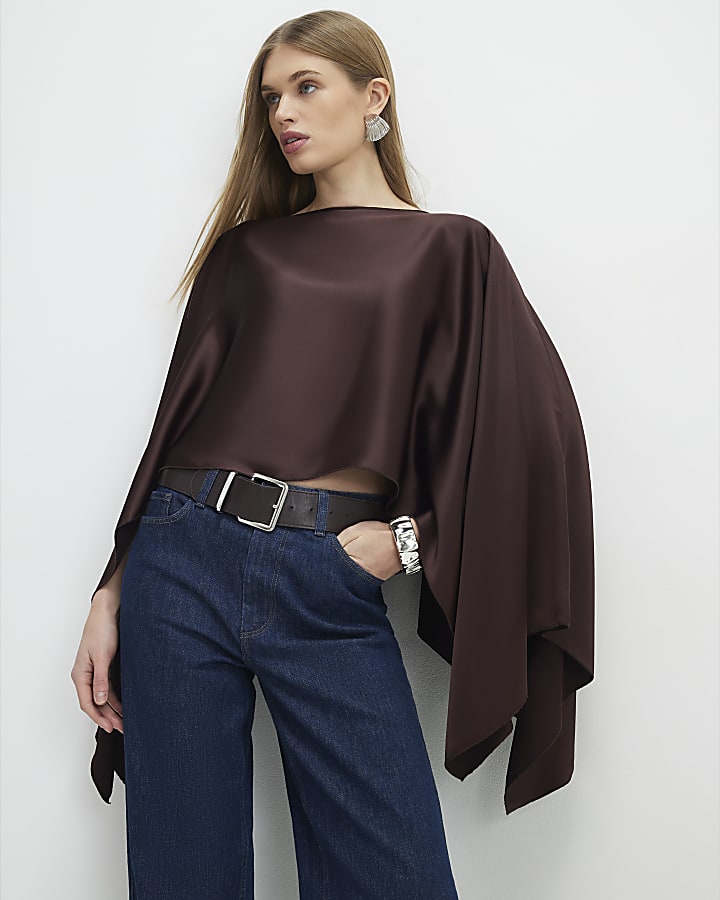 Brown Satin Waterfall Cape