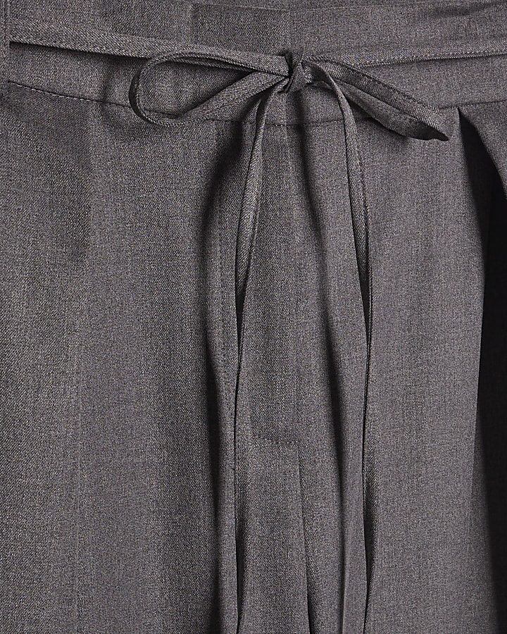 Grey Tie Front High Waisted Trouser