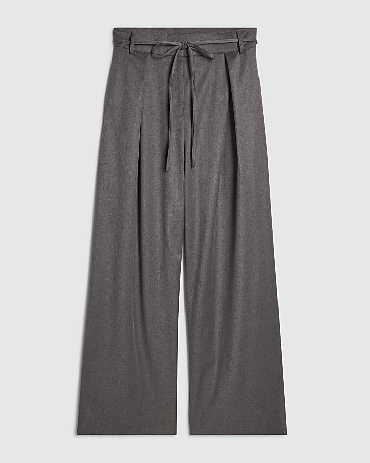Grey Tie Front High Waisted Trouser