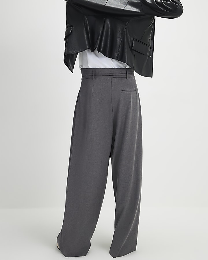 Grey Tie Front High Waisted Trouser