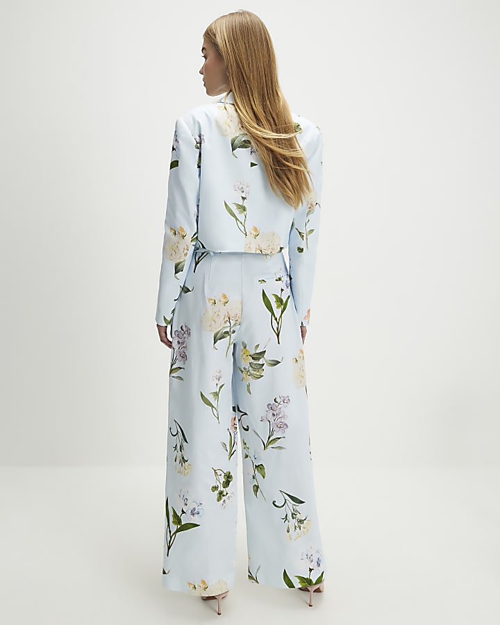Blue Floral Wide Leg Trousers