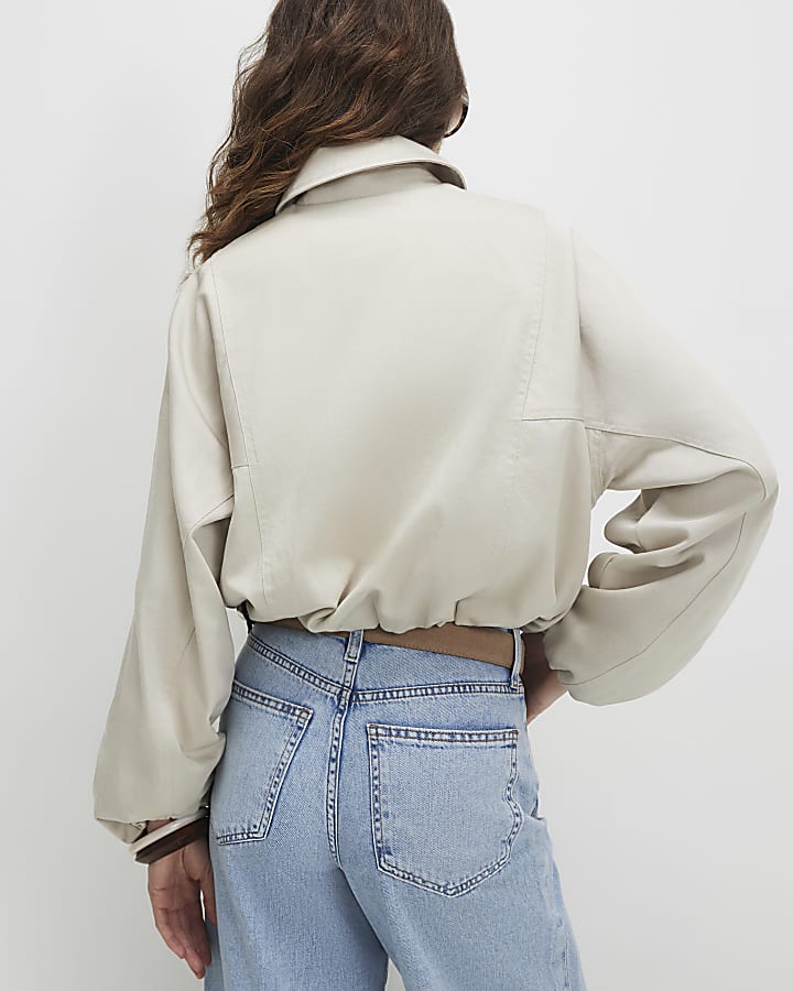 Cream Zip Through Harrington Jacket