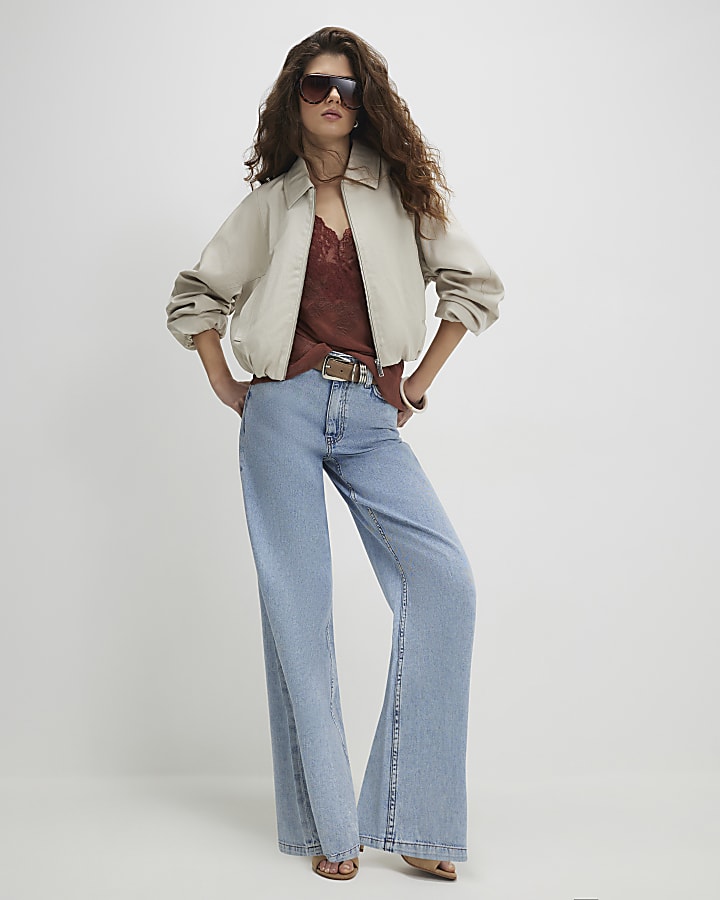 Cream Zip Through Harrington Jacket