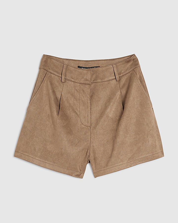 Beige Faux Suede Tailored Shorts