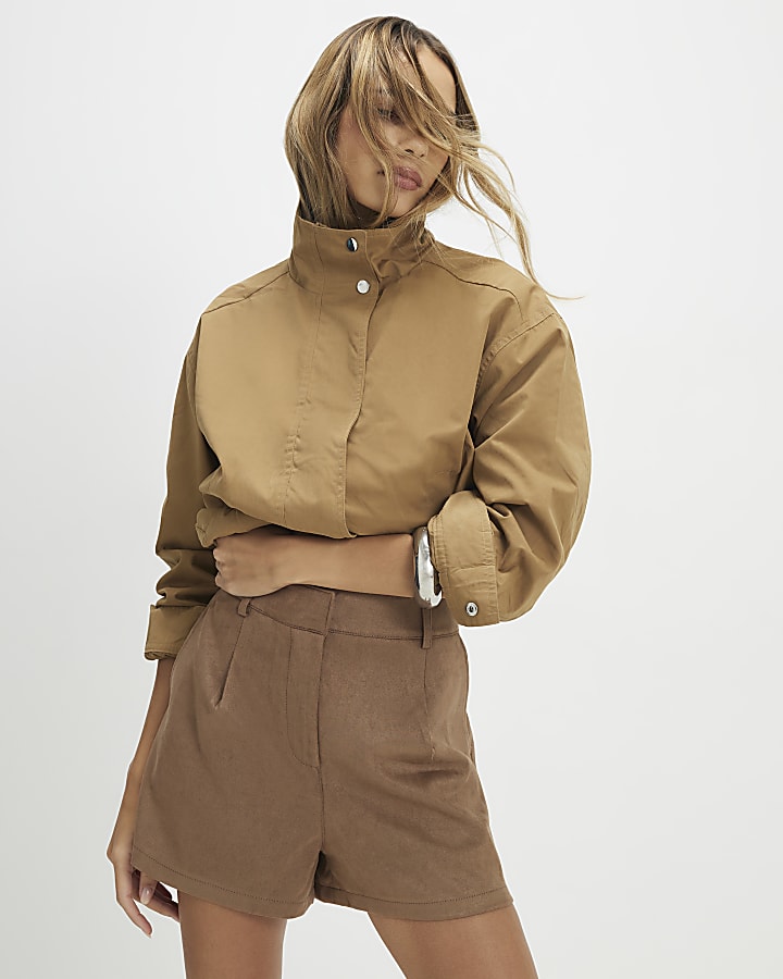 Beige Faux Suede Tailored Shorts