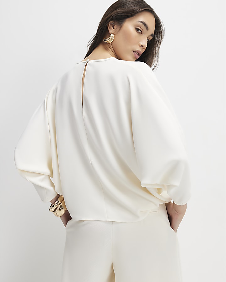 Cream Long Sleeve Batwing Top