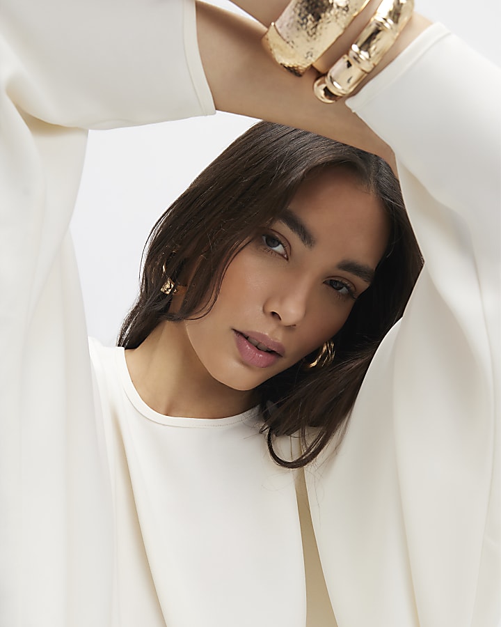 Cream Long Sleeve Batwing Top