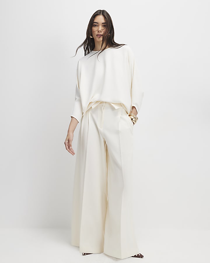 Cream Long Sleeve Batwing Top