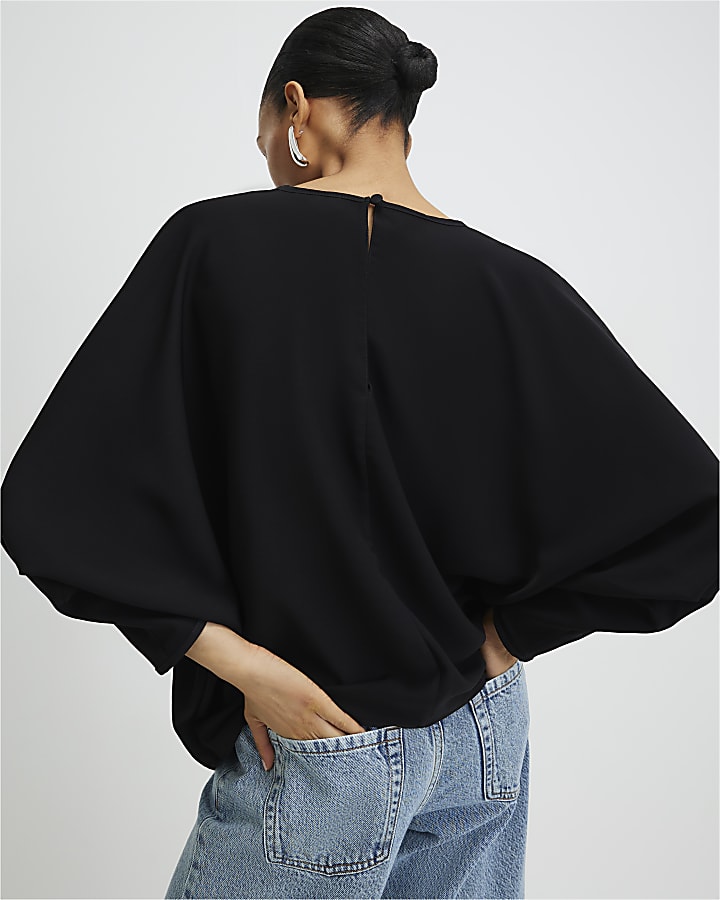 Black Long Sleeve Batwing Top