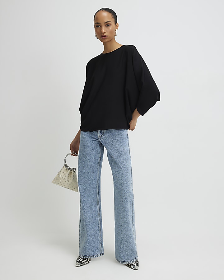 Black Long Sleeve Batwing Top