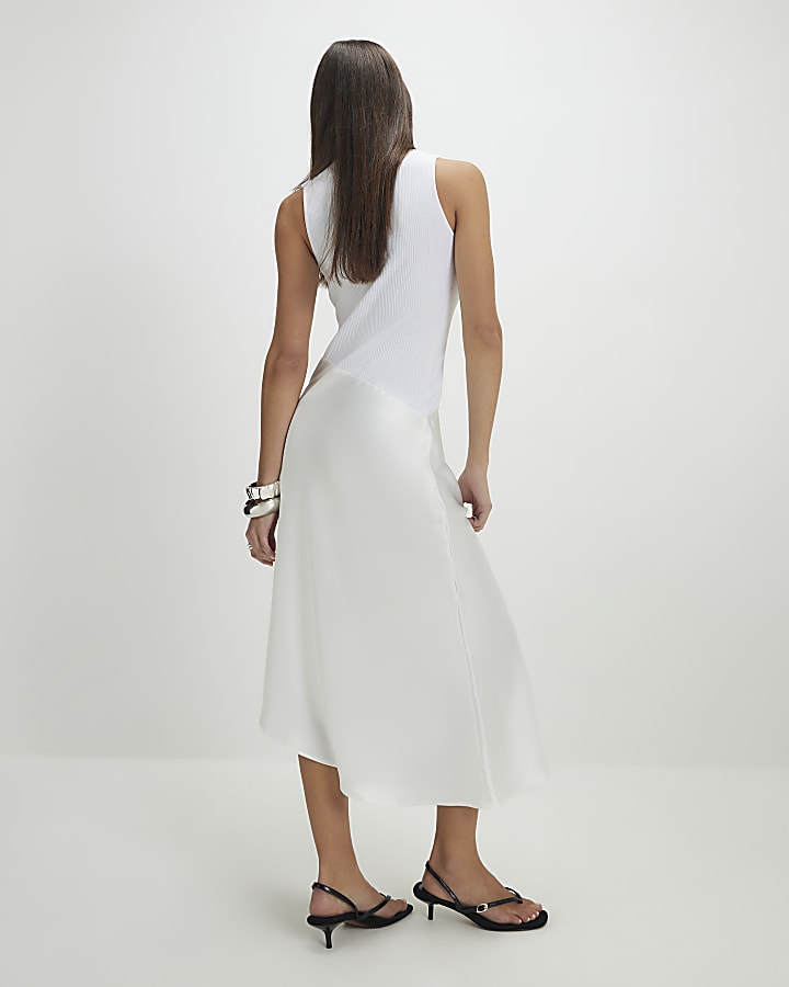 Cream Satin Hybrid Midi Dress