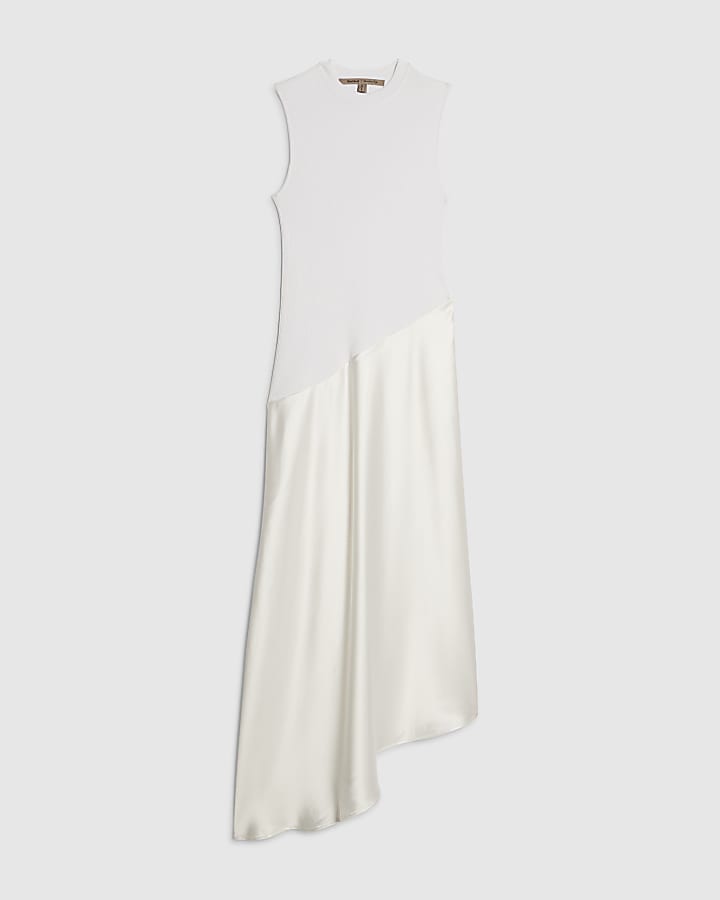 Cream Satin Hybrid Midi Dress