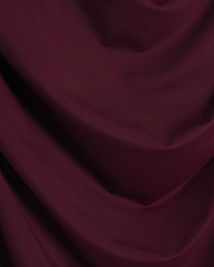 Red Sleeveless Ruched Midi Dress