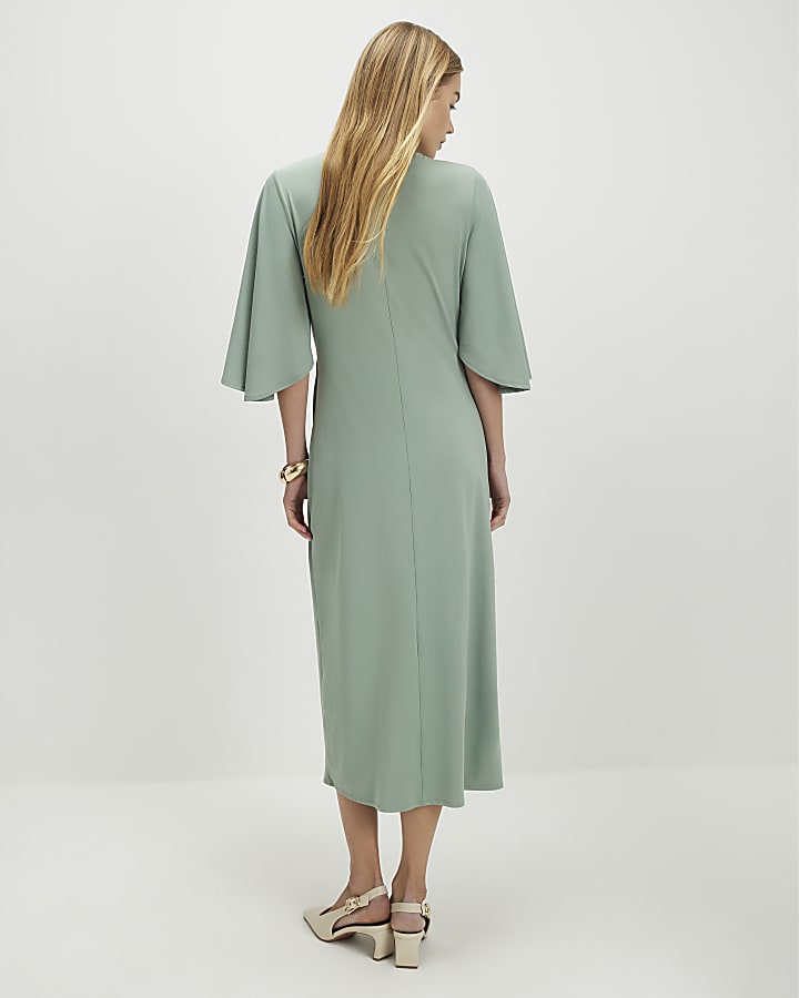 Green Gold Buckle Midi Dress