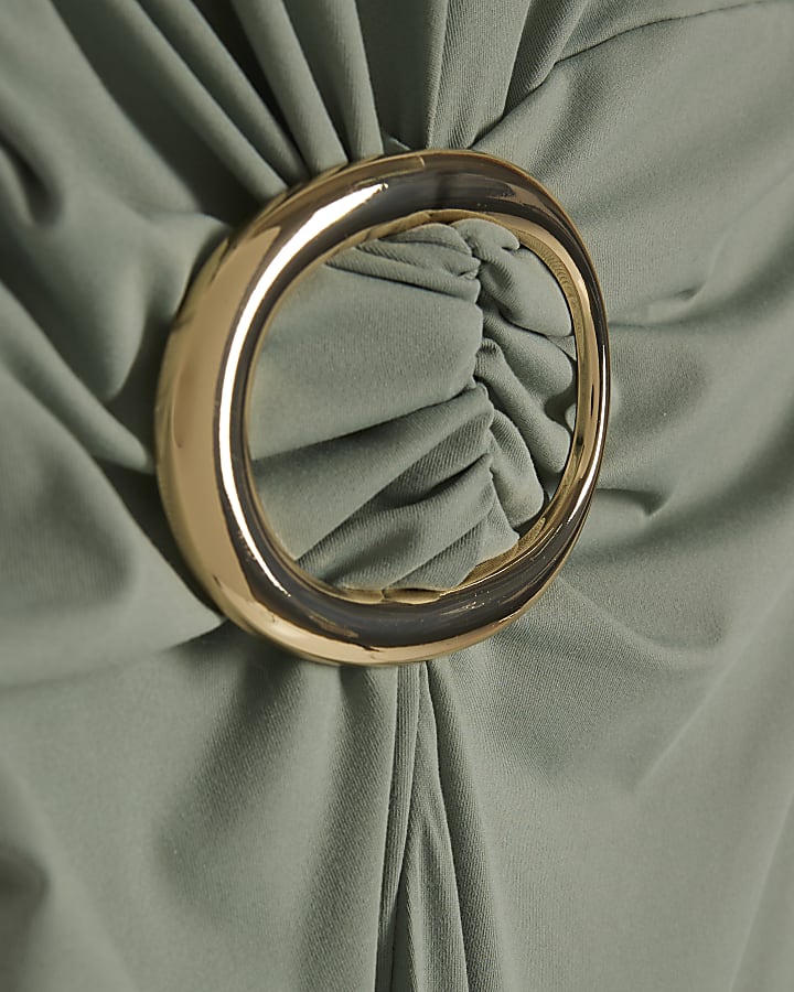 Green Gold Buckle Midi Dress