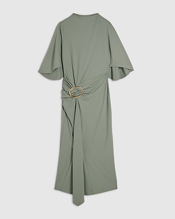 Green Gold Buckle Midi Dress