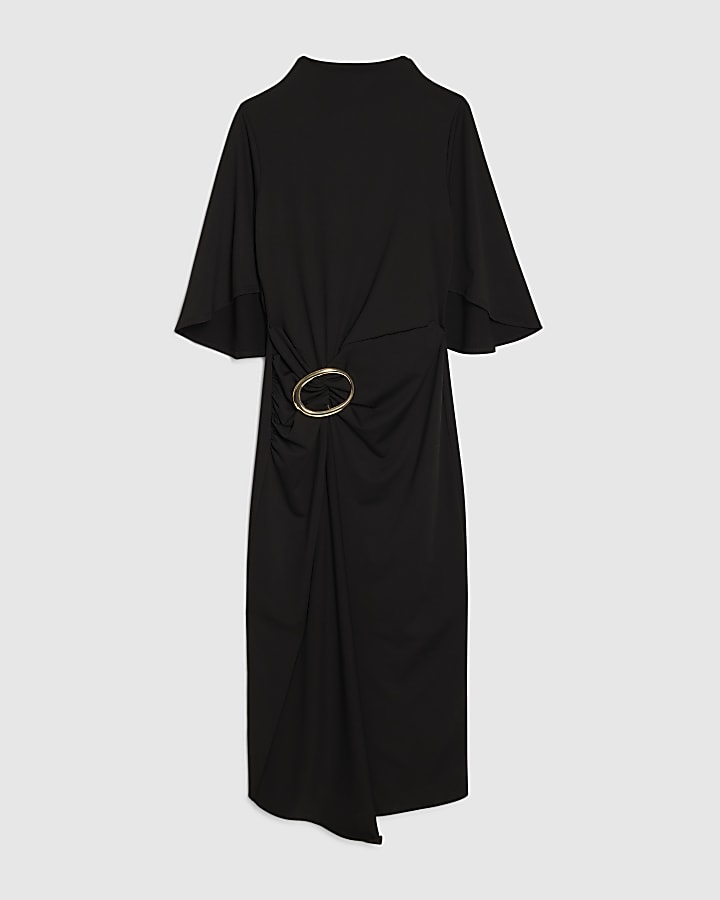 Black Gold Buckle Midi Dress