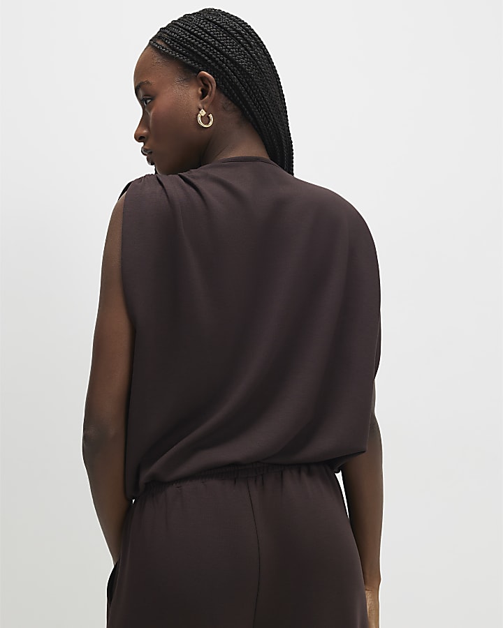 Brown Premium Short Sleeve Bubble Hem Top